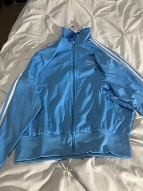 adidas Light Blue Track Jacket with White Stripes